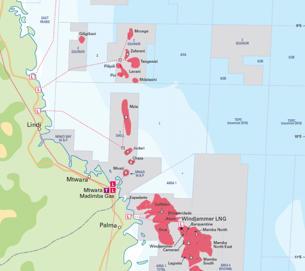 Offshore South and East Africa Oil and Gas Activity Map