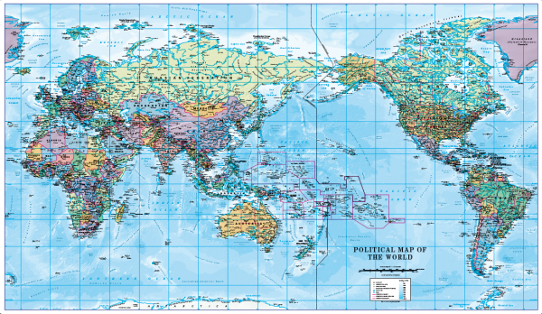 Pacific Centred World Political Map Scale 1:40 million