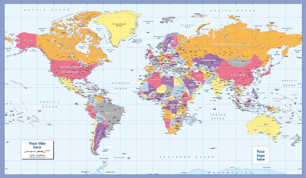 Personalised coloured Political World Map (UK free delivery)