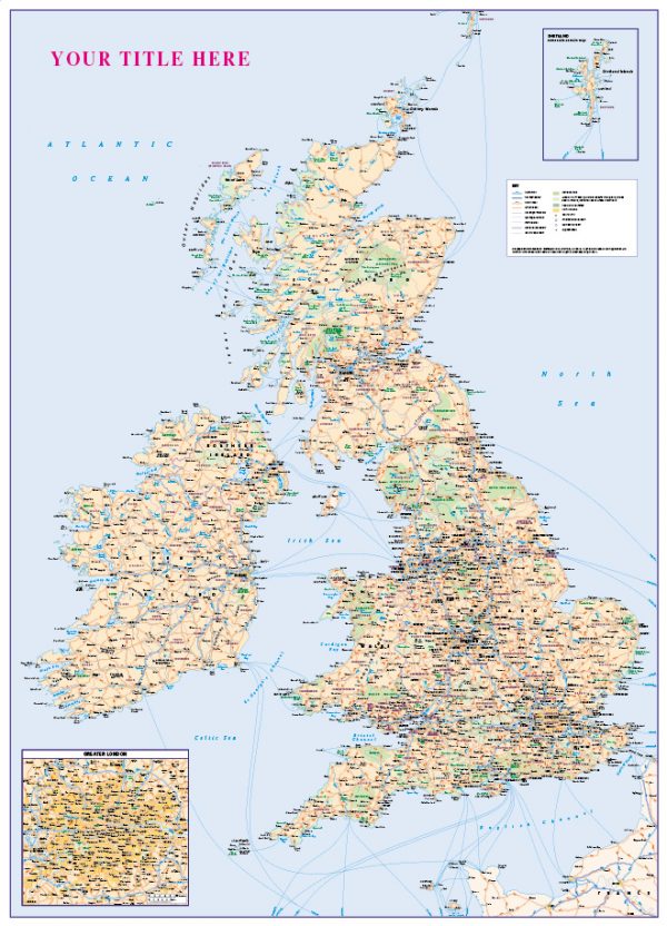 Personalised GB Map with road distance chart 1000 x 1387mm