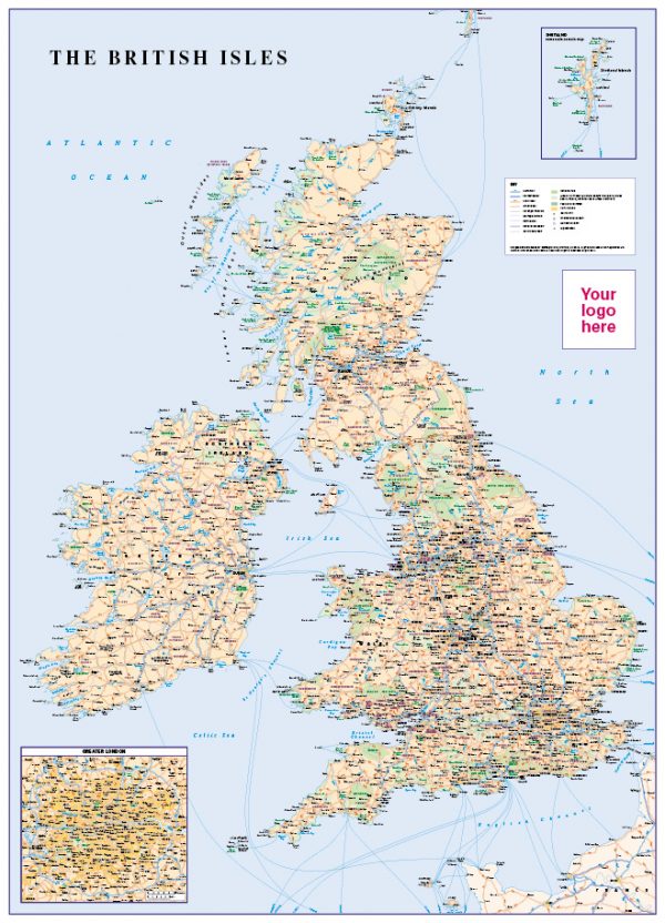 Personalised GB Map with road distance chart 1000 x 1387mm