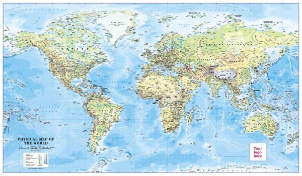 Personalised World Physical Map Scale 1:30 million (large)