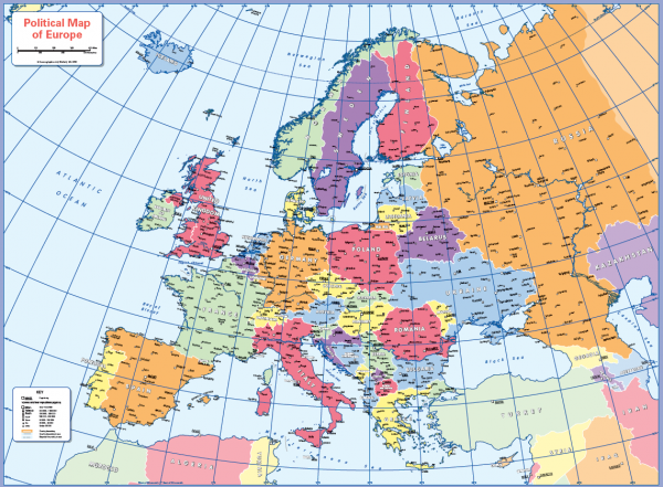 Political map of Europe - small wall map