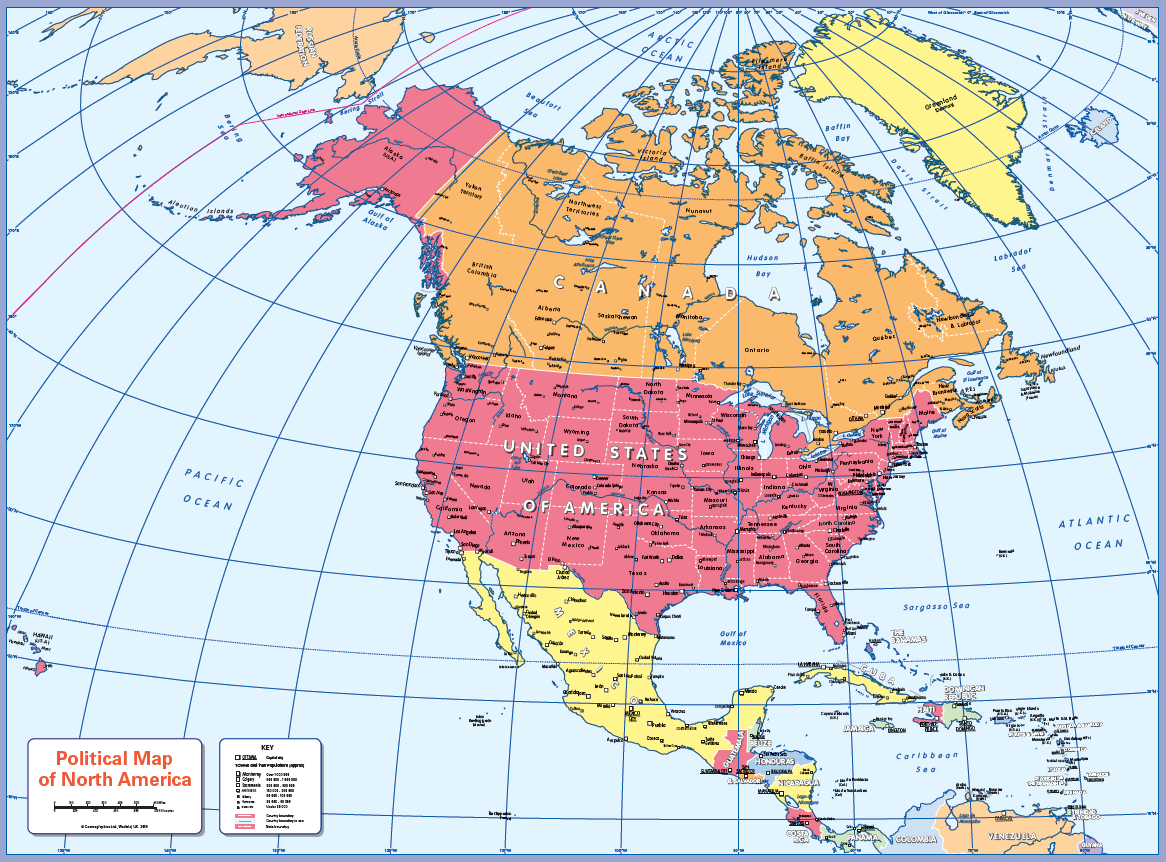 Political map of North America - small wall map