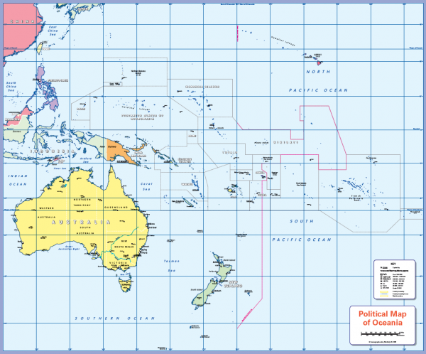 Colour blind friendly Political map of Oceania