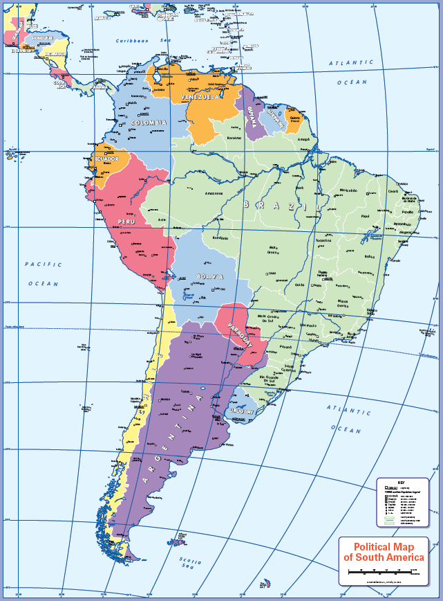 Political map of South America - small wall map