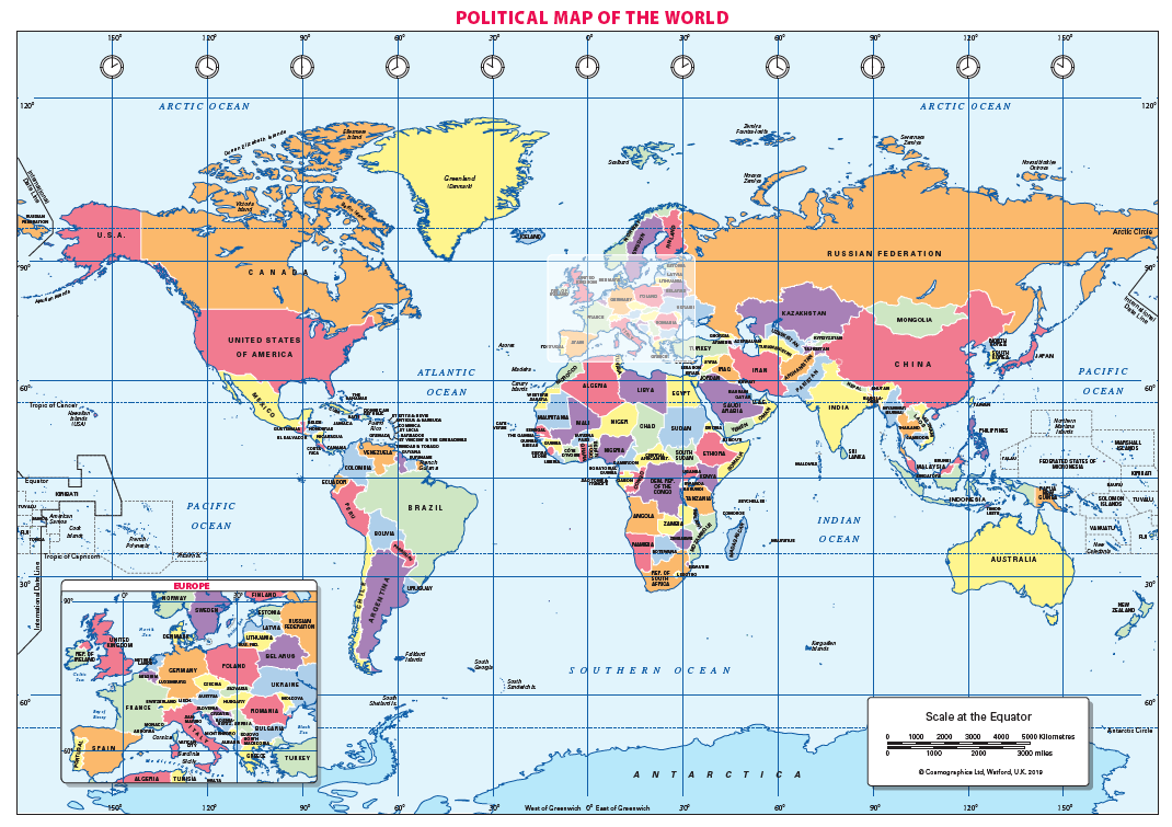 Political World Map Self Adhesive Cosmographics Ltd