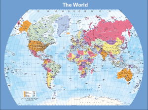 Large Political World Map (curved projection)