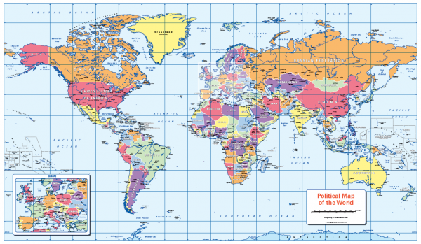 Set of 3 small maps - Children's World Political, Europe and UK