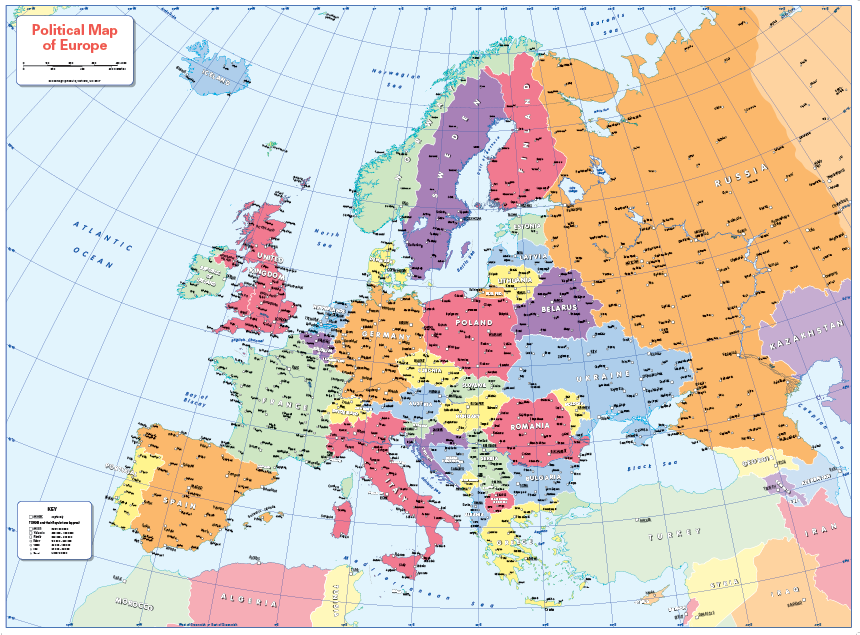 Set of 3 small maps - Children's World Political, Europe and UK