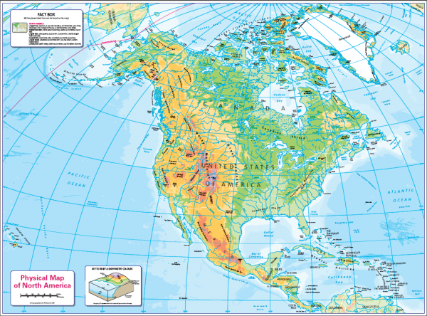 Set of 6 Children's physical continental maps