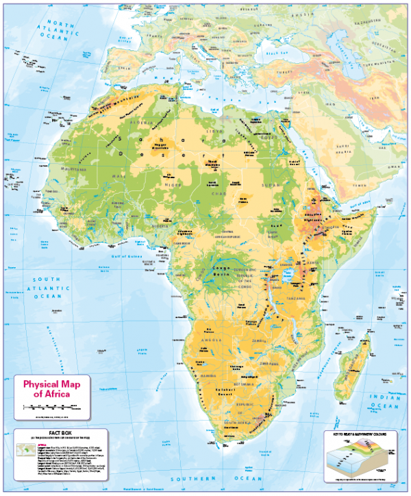 Set of 6 Children's physical continental maps