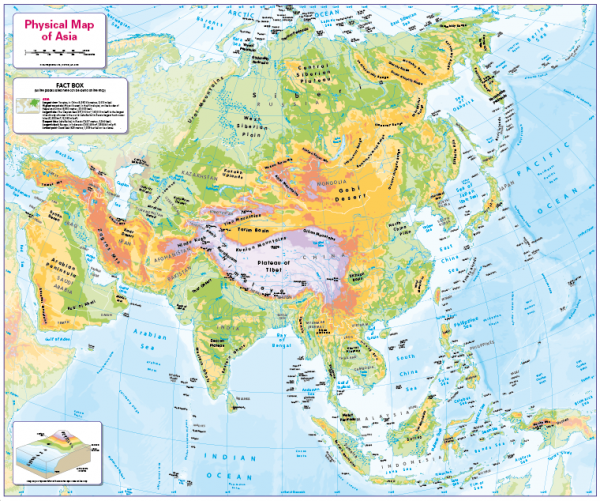 Set of 6 Children's physical continental maps