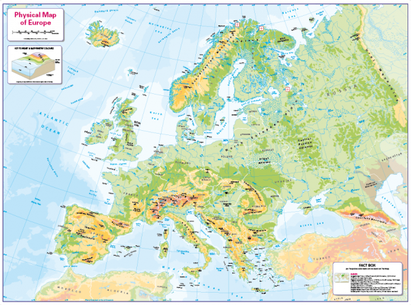 Set of 6 Children's physical continental maps