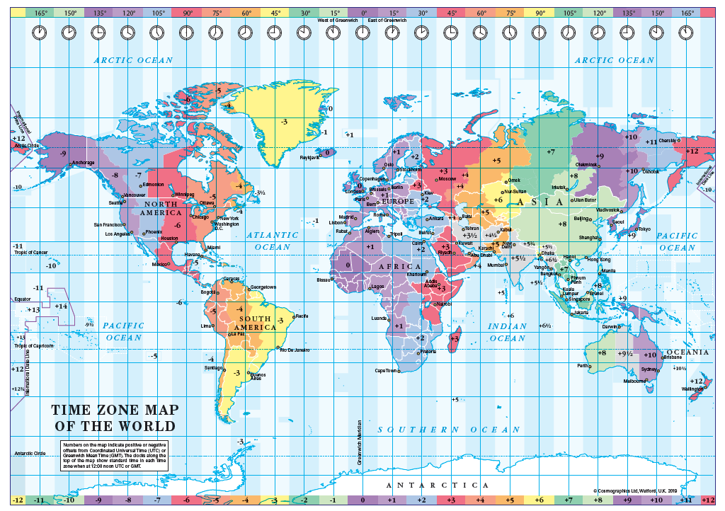 Simplified World Time Zones map