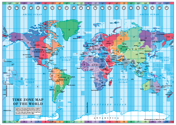 Simplified World Time Zones map