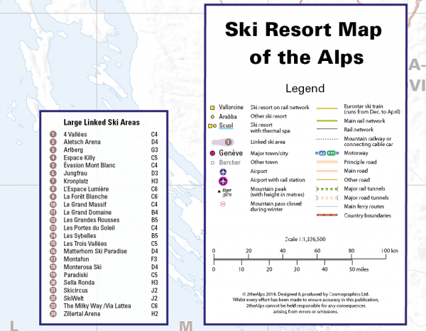 Ski Resort map of the Alps- Framed canvas (UK free delivery)