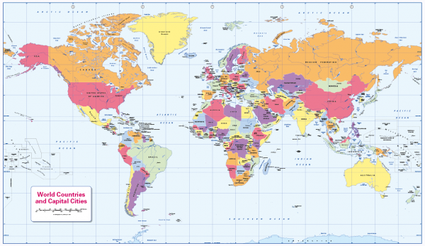 World Countries and Capital Cities - colour blind friendly