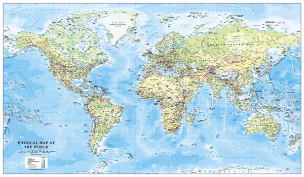 Personalised World Physical Map Scale 1:30 million (large)