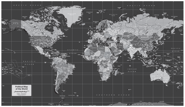 Personalised Black and White Map of the World - Cosmographics Ltd