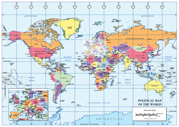 Political World map (colour blind friendly) - size A2