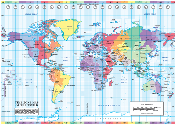 A2 World Time Zones map - self adhesive