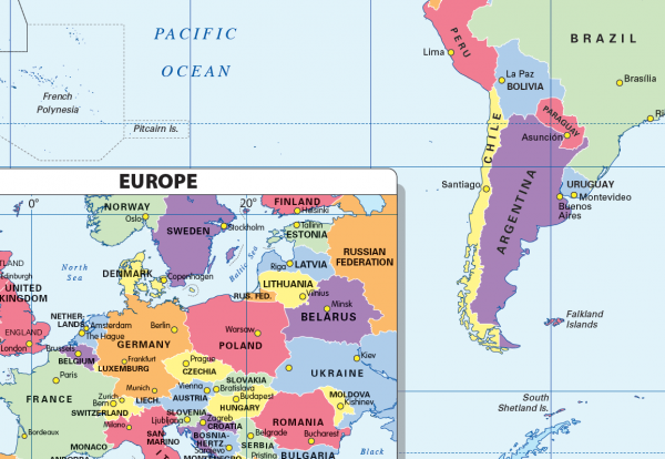 Political World map (colour blind friendly) - size A2 - Image 2