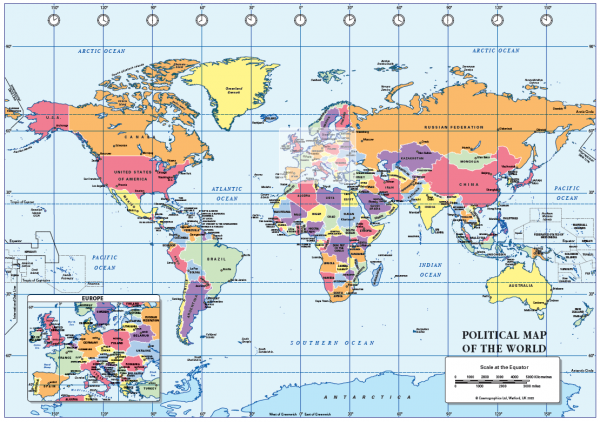 A3 Political World map - self adhesive