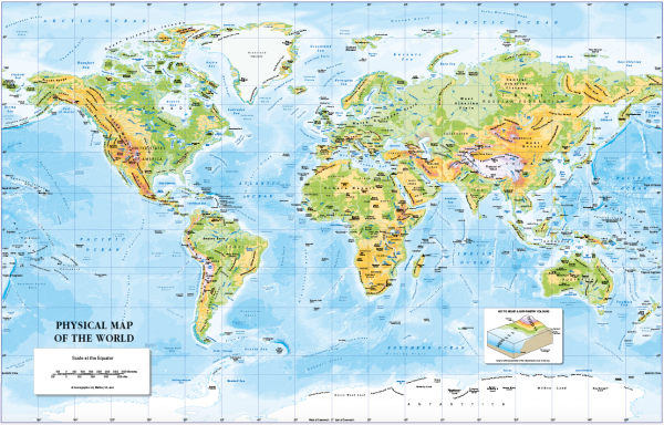 World Physical map - self adhesive