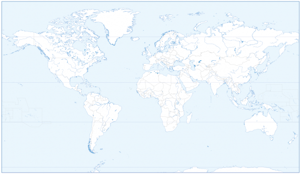 Large world outline map with country borders and rivers