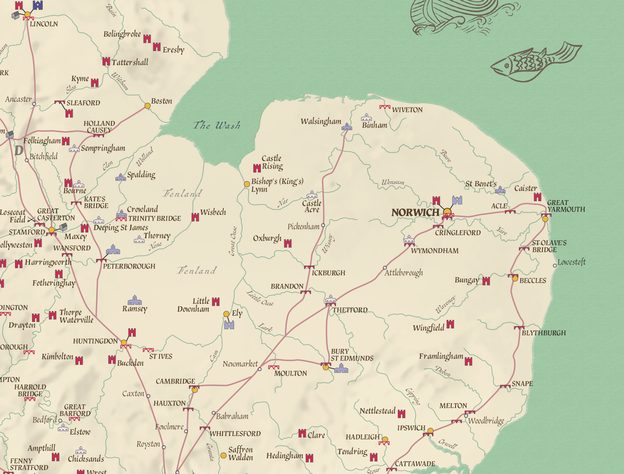 Road map of England and Wales in the Late Middle Ages c.1450 - 1500 (wall map) - Image 4