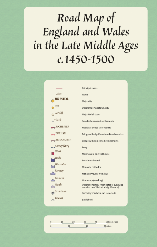 Road map of England and Wales in the Late Middle Ages c.1450 - 1500 (folded map) - delivery included in the price - Image 4